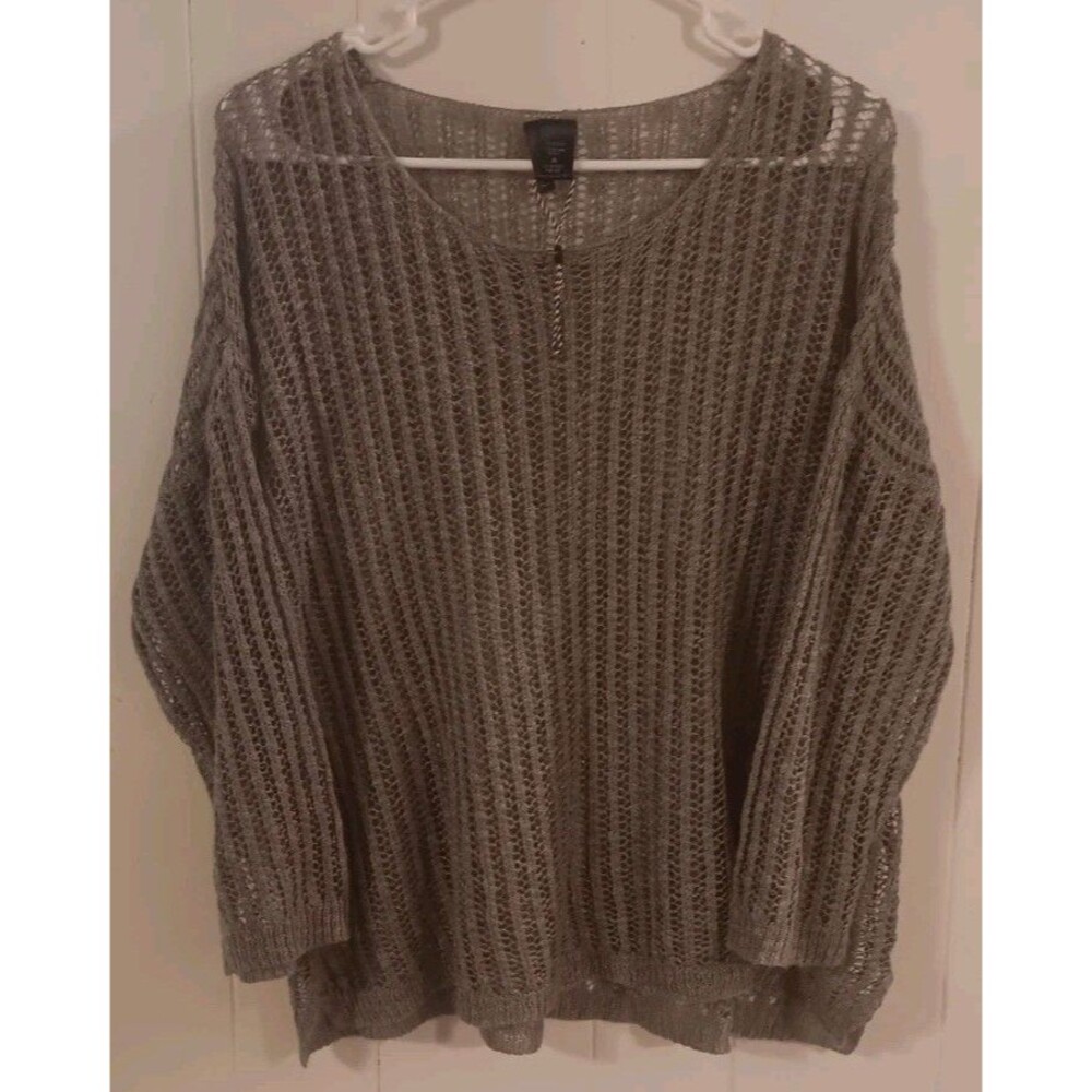 Kaktus Gray Open Knit Sheer Sweater Women's 3X Beachy Boho Coverup